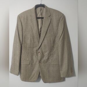 Lauren Ralph Lauren Blazer Sport Coat 46R Beige Tattersall Silk Wool Blend